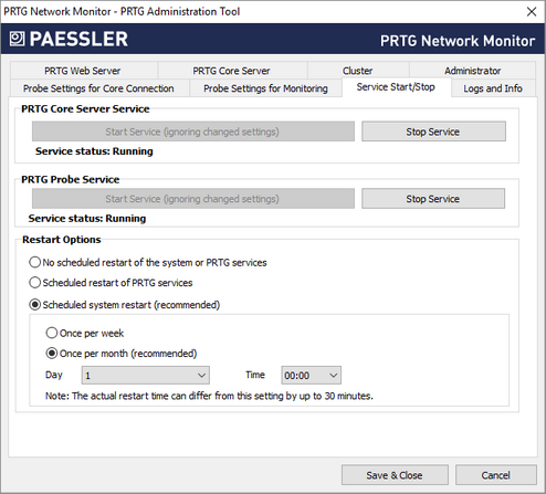 Service Start/Stop Tab