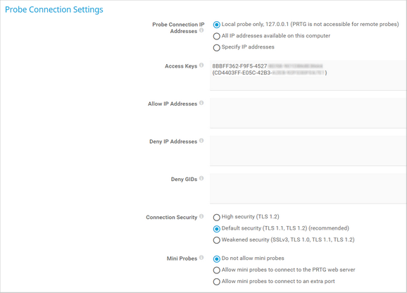 Probe Connection Settings in System Administration