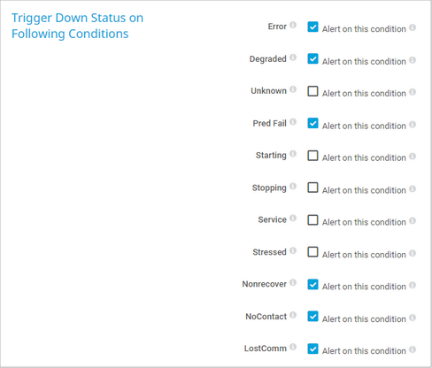 Trigger Down Status on Following Conditions